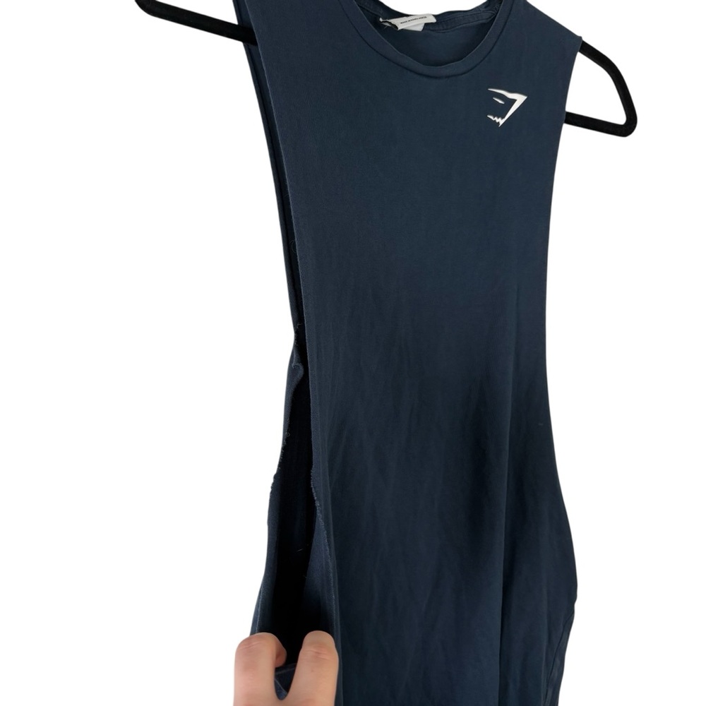 Gymshark Mens Medium Sleeveless Muscle Tee Shirt Gym Workout Navy Blue Tank Top - Picture 3 of 6